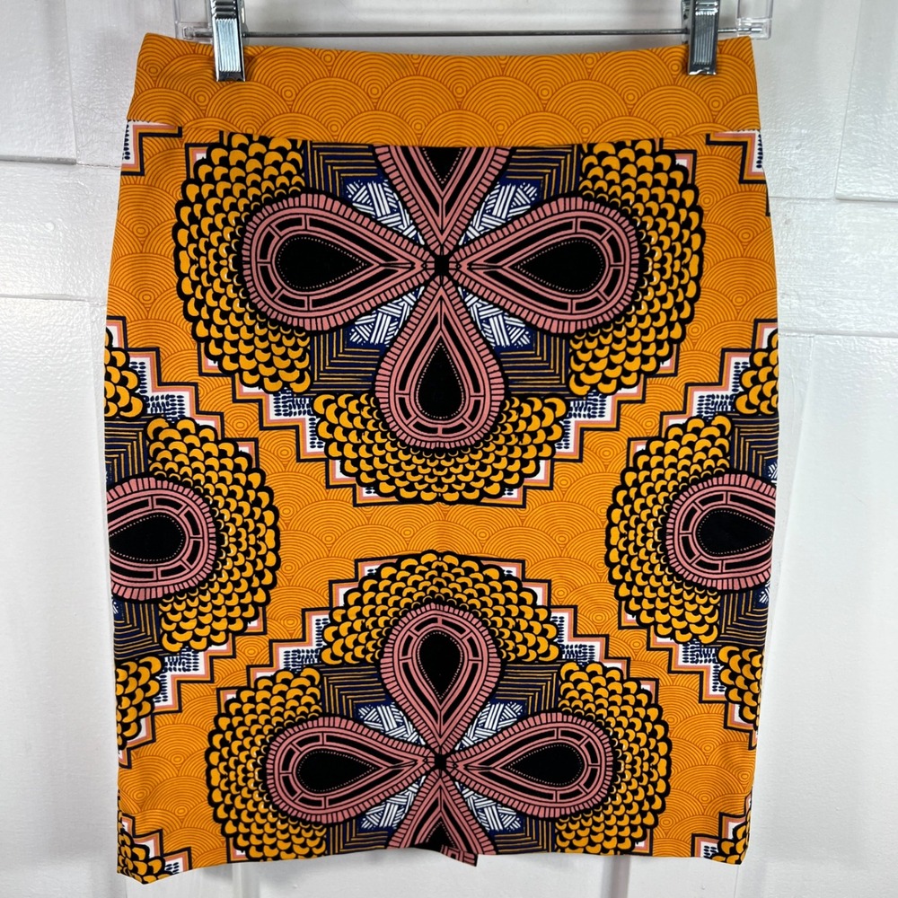 Maeve Anthropologie‎ Orange Geometric African Wax Print Pencil Skirt Size 6